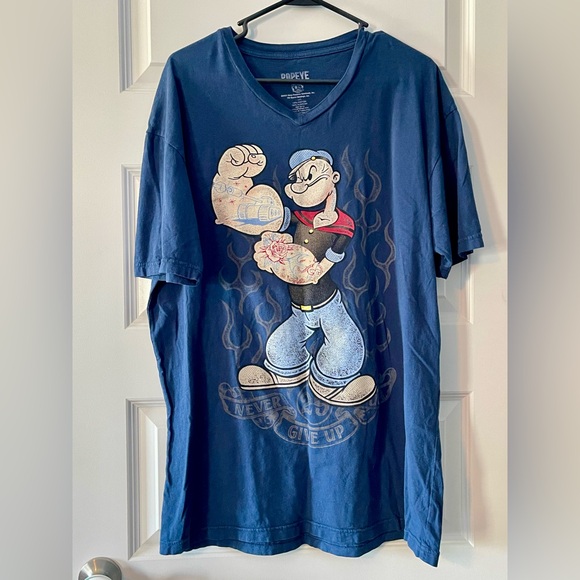 Blue Popeye Graphic V-Neck Tee Large - Picture 6 of 6